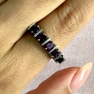 sterling silver round-cut cz rhodolite ring size 7.75